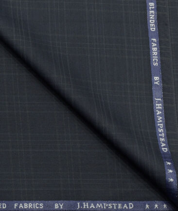 J.Hampstead Men's Polyester Viscose Checks 3.75 Meter Unstitched Suiting Fabric (Dark Blue)