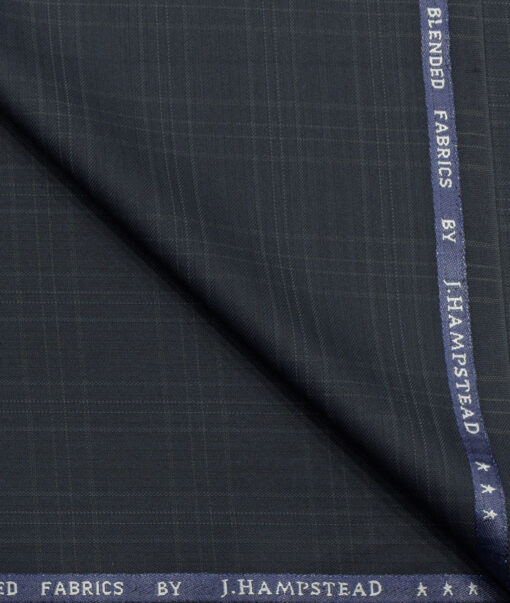 J.Hampstead Men's Polyester Viscose Checks 3.75 Meter Unstitched Suiting Fabric (Dark Blue)