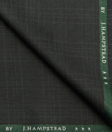J.Hampstead Men's Polyester Viscose Checks 3.75 Meter Unstitched Suiting Fabric (Blackish Grey)