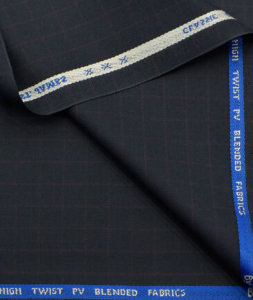 J.Hampstead Men's Polyester Viscose Checks  Unstitched Suiting Fabric (Dark Blue) - Image 2