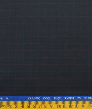 J.Hampstead Men's Polyester Viscose Checks  Unstitched Suiting Fabric (Dark Blue) - Image 3