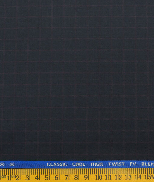 J.Hampstead Men's Polyester Viscose Checks  Unstitched Suiting Fabric (Dark Blue) - Image 3