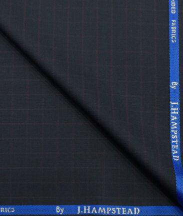 J.Hampstead Men's Polyester Viscose Checks 3.75 Meter Unstitched Suiting Fabric (Dark Blue)