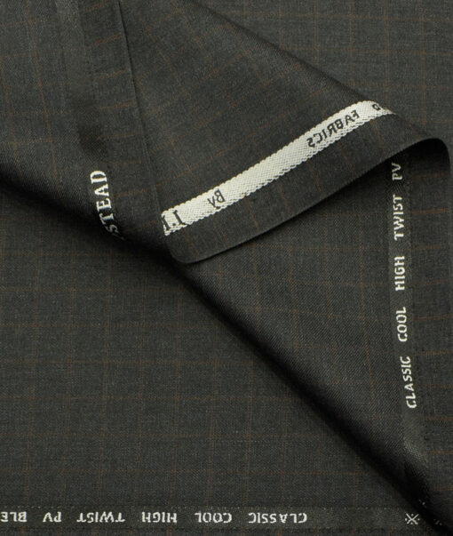 J.Hampstead Men's Polyester Viscose Checks  Unstitched Suiting Fabric (Dark Grey) - Image 2