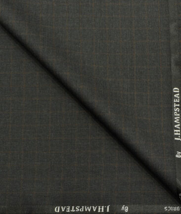 J.Hampstead Men's Polyester Viscose Checks 3.75 Meter Unstitched Suiting Fabric (Dark Grey)