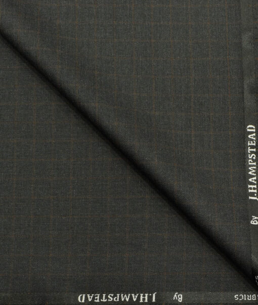 J.Hampstead Men's Polyester Viscose Checks 3.75 Meter Unstitched Suiting Fabric (Dark Grey)