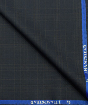 J.Hampstead Men's Polyester Viscose Checks 3.75 Meter Unstitched Suiting Fabric (Dark Blue)