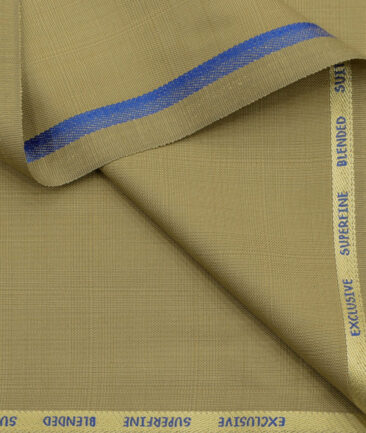 J.Hampstead Men's Polyester Viscose Checks  Unstitched Suiting Fabric (Khakhi) - Image 2