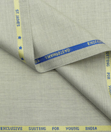 J.Hampstead Men's Polyester Viscose Structured  Unstitched Suiting Fabric (Light Pistachios Grey) - Image 2