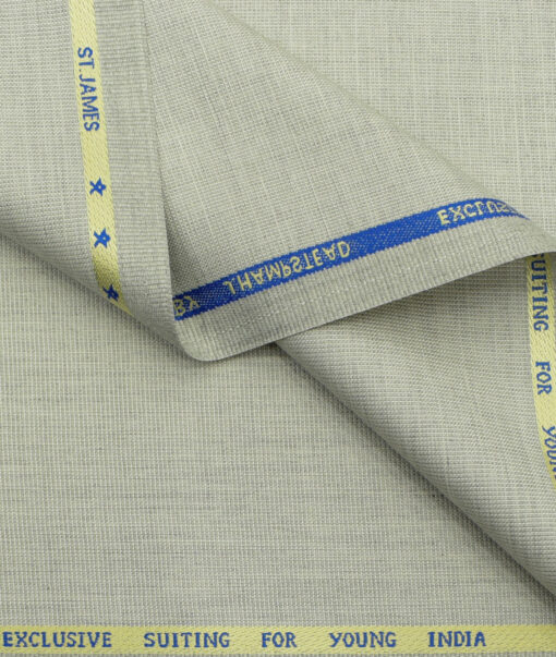 J.Hampstead Men's Polyester Viscose Structured  Unstitched Suiting Fabric (Light Pistachios Grey) - Image 2