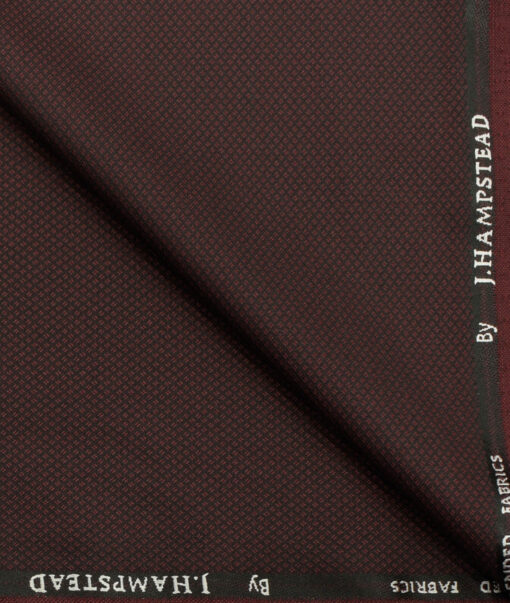 J.Hampstead Men's Polyester Viscose Structured 3.75 Meter Unstitched Suiting Fabric (Dark Wine)
