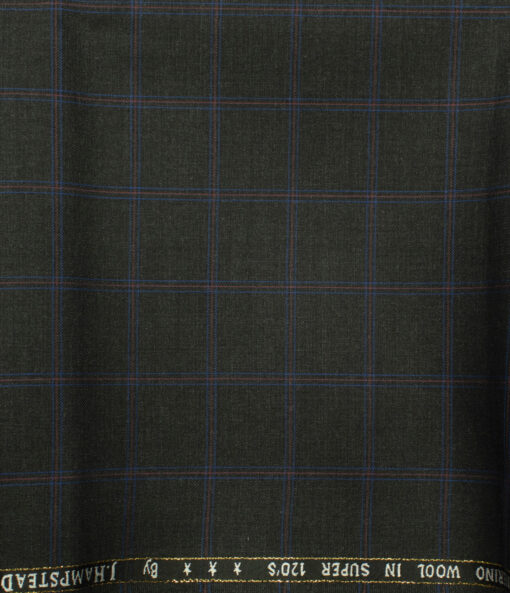 J.Hampstead Men's Wool Checks Super 120's  Unstitched Trouser Fabric (Dark Grey) - Image 2