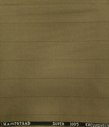 J.Hampstead Men's Wool Stripes Super 100's  Unstitched Trouser Fabric (Khakhi) - Image 2