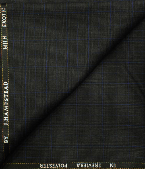 J.Hampstead Men's Wool Checks Super 90's 1.30 Meter Unstitched Trouser Fabric (Dark Grey)