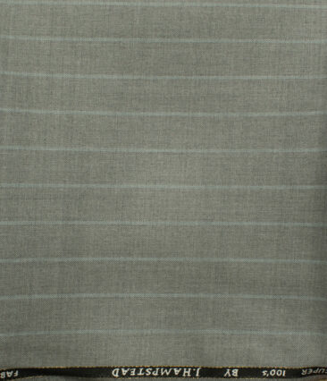J.Hampstead Men's Wool Stripes Super 100's  Unstitched Trouser Fabric (Light Grey) - Image 2