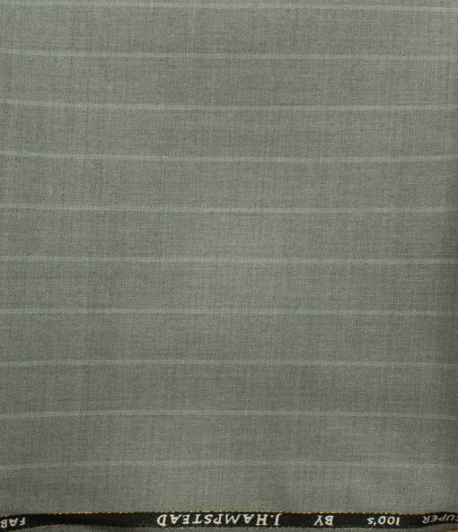J.Hampstead Men's Wool Stripes Super 100's  Unstitched Trouser Fabric (Light Grey) - Image 2