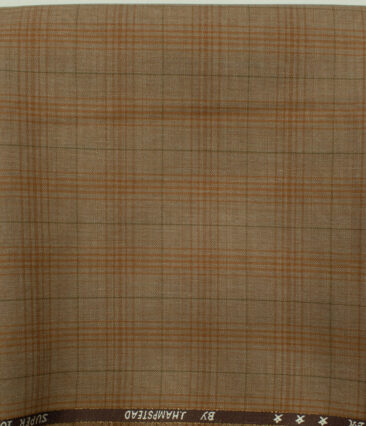 J.Hampstead Men's Wool Checks Super 100's  Unstitched Trouser Fabric (Light Caramel) - Image 2