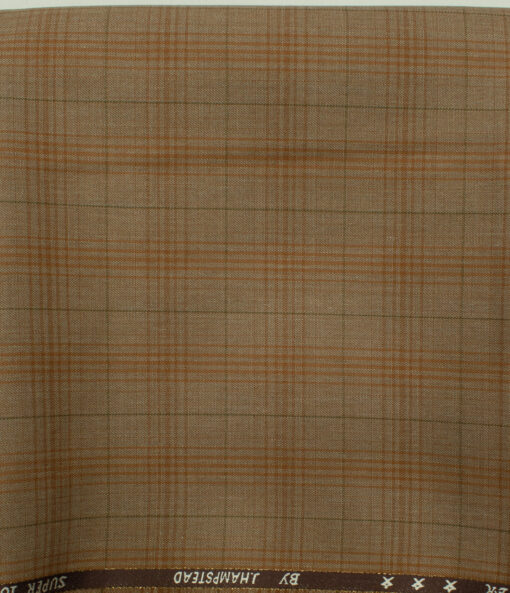 J.Hampstead Men's Wool Checks Super 100's  Unstitched Trouser Fabric (Light Caramel) - Image 2