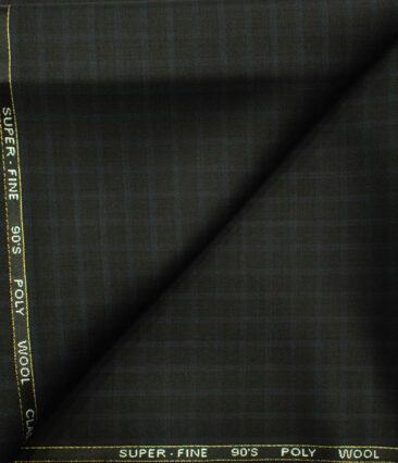 J.Hampstead Men's Wool Checks Super 90's 1.30 Meter Unstitched Trouser Fabric (Worsted Black )