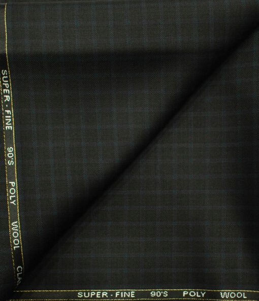 J.Hampstead Men's Wool Checks Super 90's 1.30 Meter Unstitched Trouser Fabric (Worsted Black )