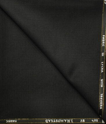J.Hampstead Men's Wool Solids Super 110's 1.30 Meter Unstitched Trouser Fabric (Black )