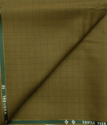 J.Hampstead Men's Wool Checks Super 90's 1.30 Meter Unstitched Trouser Fabric (Khakhi)