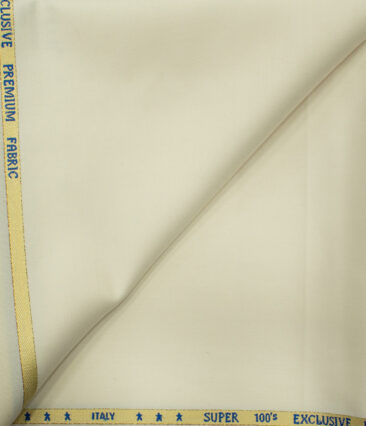 J.Hampstead Men's Wool Solids Super 100's 1.30 Meter Unstitched Trouser Fabric (Cream)