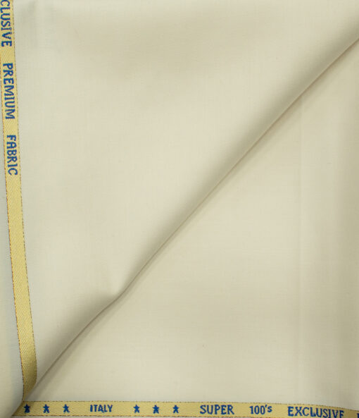 J.Hampstead Men's Wool Solids Super 100's 1.30 Meter Unstitched Trouser Fabric (Cream)