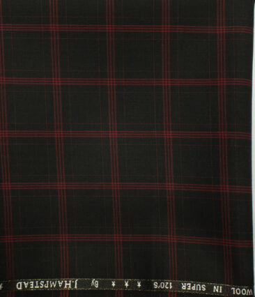 J.Hampstead Men's Wool Checks Super 120's 1.30 Meter Unstitched Trouser Fabric (Black) - Image 2