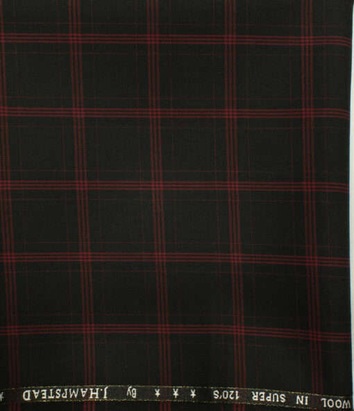 J.Hampstead Men's Wool Checks Super 120's 1.30 Meter Unstitched Trouser Fabric (Black) - Image 2