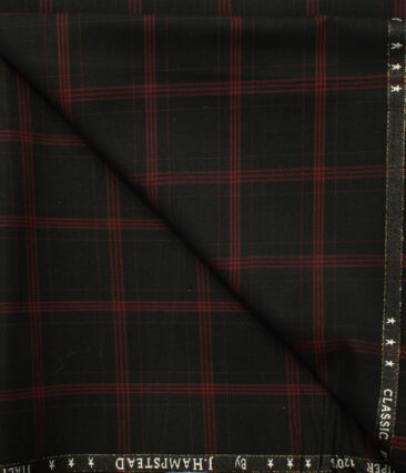 J.Hampstead Men's Wool Checks Super 120's 1.30 Meter Unstitched Trouser Fabric (Black)