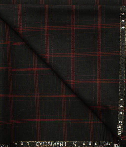 J.Hampstead Men's Wool Checks Super 120's 1.30 Meter Unstitched Trouser Fabric (Black)