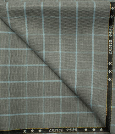 J.Hampstead Men's Wool Checks Super 100's 1.30 Meter Unstitched Trouser Fabric (Light Grey)