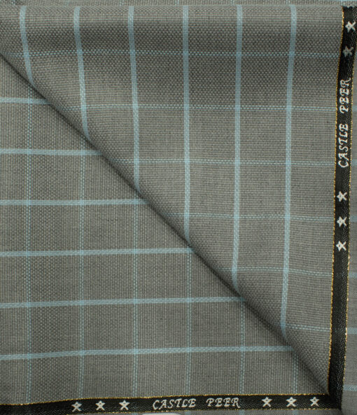 J.Hampstead Men's Wool Checks Super 100's 1.30 Meter Unstitched Trouser Fabric (Light Grey)