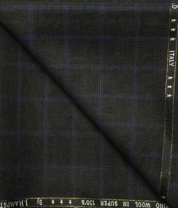 J.Hampstead Men's Wool Checks Super 120's 1.30 Meter Unstitched Trouser Fabric (Dark Grey)