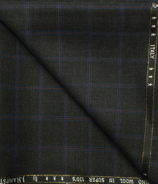 J.Hampstead Men's Wool Checks Super 120's 1.30 Meter Unstitched Trouser Fabric (Dark Grey)