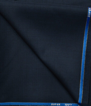 J.Hampstead Men's Wool Structured Super 100's 1.30 Meter Unstitched Trouser Fabric (Dark Blue)