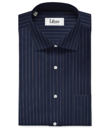 Tessitura Monti Men's Giza Cotton Striped 2.25 Meter Unstitched Shirting Fabric (Dark Blue)