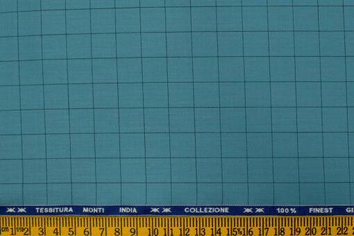 Tessitura Monti Men's  Finest Giza Cotton Checks 2.25 Meter Unstitched Shirting Fabric (Ocean Blue)