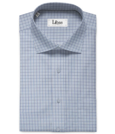 Tessitura Monti Men's Giza Cotton Checks 2.25 Meter Unstitched Shirting Fabric (Sky Blue)