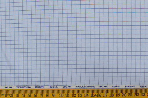 Tessitura Monti Men's Giza Cotton Checks 2.25 Meter Unstitched Shirting Fabric (Sky Blue)