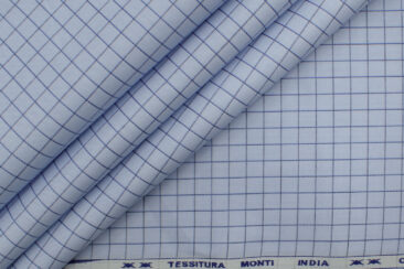 Tessitura Monti Men's Giza Cotton Checks 2.25 Meter Unstitched Shirting Fabric (Sky Blue)