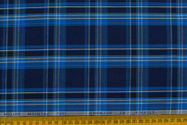 Raymond Men's Premium Cotton Checks 2.25 Meter Unstitched Shirting Fabric (Dark Blue)