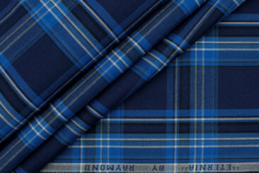 Raymond Men's Premium Cotton Checks 2.25 Meter Unstitched Shirting Fabric (Dark Blue)