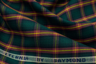 Raymond Men's Premium Cotton Checks 2.25 Meter Unstitched Shirting Fabric (Green)