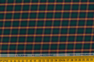 Raymond Men's Premium Cotton Checks 2.25 Meter Unstitched Shirting Fabric (Green)