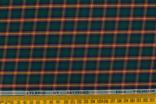 Raymond Men's Premium Cotton Checks 2.25 Meter Unstitched Shirting Fabric (Green)