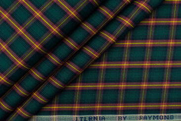 Raymond Men's Premium Cotton Checks 2.25 Meter Unstitched Shirting Fabric (Green)