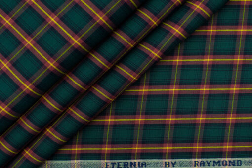 Raymond Men's Premium Cotton Checks 2.25 Meter Unstitched Shirting Fabric (Green)