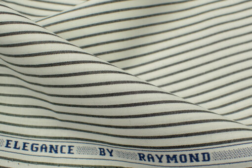 Raymond Men's Premium Cotton Striped 2.25 Meter Unstitched Shirting Fabric (White)